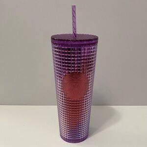 Starbucks coffee (NEW) purple/red grid venti cold cup tumbler